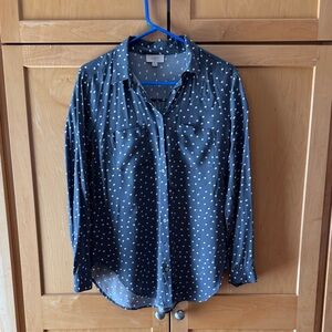 LOFT Dark Blue Polka Dot Shirt
